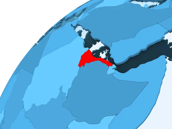 Ερυθραία Κόκκινο Χρώμα Στο Μπλε Μοντέλο Πολιτικό Κόσμο Διαφανές Ωκεανούς — Φωτογραφία Αρχείου
