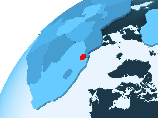 Swaziland Rouge Sur Modèle Bleu Globe Politique Avec Des Océans — Photo