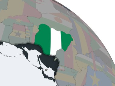 Nijerya katıştırılmış bayrak ile siyasi dünya üzerinde. 3D çizim.