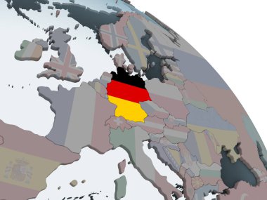 Almanya katıştırılmış bayrak ile siyasi dünya üzerinde. 3D çizim.