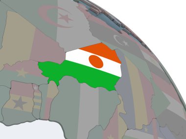 Nijer katıştırılmış bayrak ile siyasi dünya üzerinde. 3D çizim.