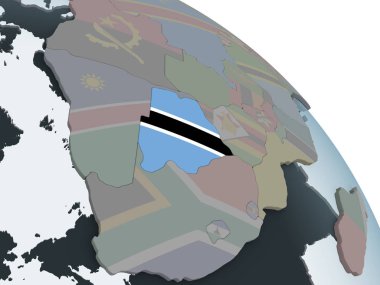 Botsvana katıştırılmış bayrak ile siyasi dünya üzerinde. 3D çizim.
