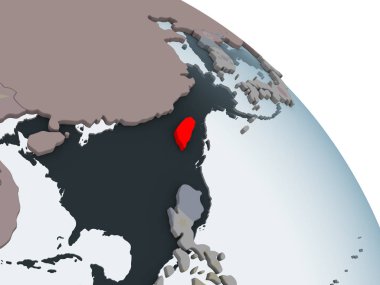 Tayvan katıştırılmış bayrak ile siyasi dünya üzerinde. 3D çizim.