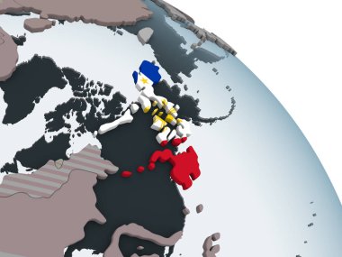 Filipinler katıştırılmış bayrak ile siyasi dünya üzerinde. 3D çizim.