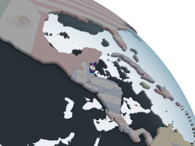 Belize katıştırılmış bayrak ile siyasi dünya üzerinde. 3D çizim.