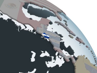 El Salvador katıştırılmış bayrak ile siyasi dünya üzerinde. 3D çizim.