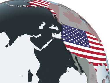 ABD katıştırılmış bayrak ile siyasi dünya üzerinde. 3D çizim.