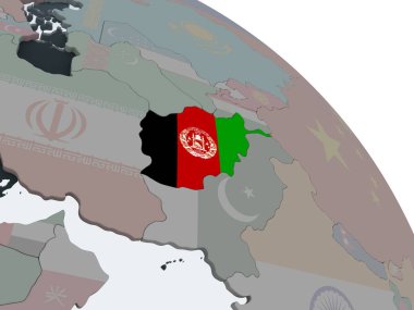 Afganistan katıştırılmış bayrak ile siyasi dünya üzerinde. 3D çizim.
