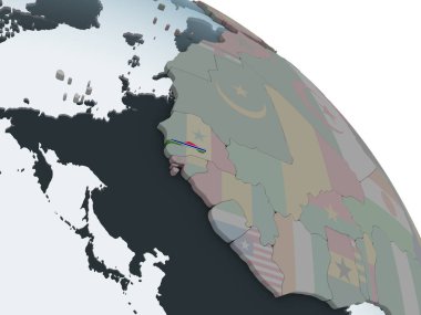 Gambiya katıştırılmış bayrak ile siyasi dünya üzerinde. 3D çizim.