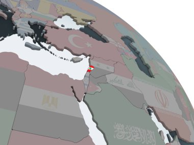 Lübnan katıştırılmış bayrak ile siyasi dünya üzerinde. 3D çizim.