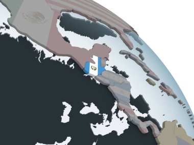 Guatemala katıştırılmış bayrak ile siyasi dünya üzerinde. 3D çizim.