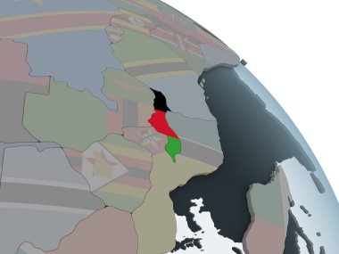 Malavi katıştırılmış bayrak ile siyasi dünya üzerinde. 3D çizim.