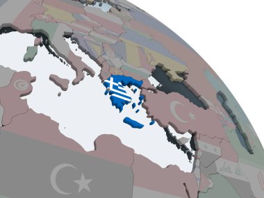 Yunanistan katıştırılmış bayrak ile siyasi dünya üzerinde. 3D çizim.
