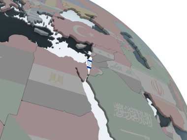 İsrail katıştırılmış bayrak ile siyasi dünya üzerinde. 3D çizim.