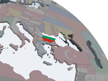 Bulgaristan katıştırılmış bayrak ile siyasi dünya üzerinde. 3D çizim.