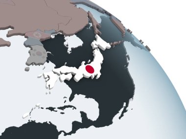Japonya ile siyasi dünya üzerinde bayrak gömülü. 3D çizim.