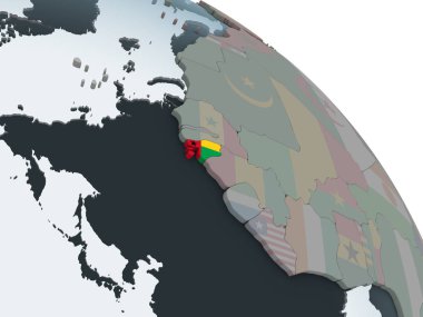 Gine-Bissau katıştırılmış bayrak ile siyasi dünya üzerinde. 3D çizim.