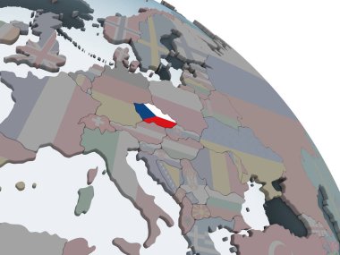 Çek Cumhuriyeti katıştırılmış bayrak ile siyasi dünya üzerinde. 3D çizim.