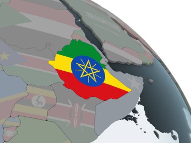 Etiyopya katıştırılmış bayrak ile siyasi dünya üzerinde. 3D çizim.