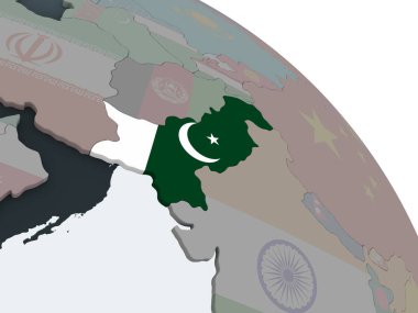 Pakistan katıştırılmış bayrak ile siyasi dünya üzerinde. 3D çizim.