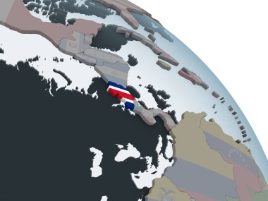 Kosta Rika katıştırılmış bayrak ile siyasi dünya üzerinde. 3D çizim.
