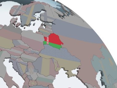 Beyaz Rusya katıştırılmış bayrak ile siyasi dünya üzerinde. 3D çizim.