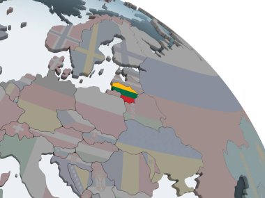 Litvanya katıştırılmış bayrak ile siyasi dünya üzerinde. 3D çizim.
