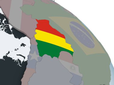 Bolivya katıştırılmış bayrak ile siyasi dünya üzerinde. 3D çizim.