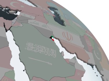 Kuveyt katıştırılmış bayrak ile siyasi dünya üzerinde. 3D çizim.