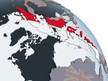 Endonezya katıştırılmış bayrak ile siyasi dünya üzerinde. 3D çizim.