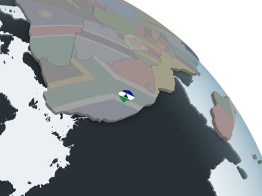 Lesotho katıştırılmış bayrak ile siyasi dünya üzerinde. 3D çizim.