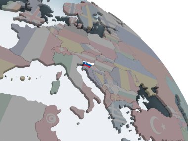 Slovenya katıştırılmış bayrak ile siyasi dünya üzerinde. 3D çizim.