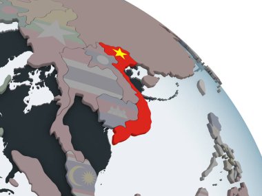 Vietnam katıştırılmış bayrak ile siyasi dünya üzerinde. 3D çizim.