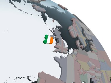 İrlanda'da katıştırılmış bayrak ile siyasi dünya. 3D çizim.