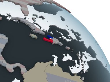 Haiti katıştırılmış bayrak ile siyasi dünya üzerinde. 3D çizim.