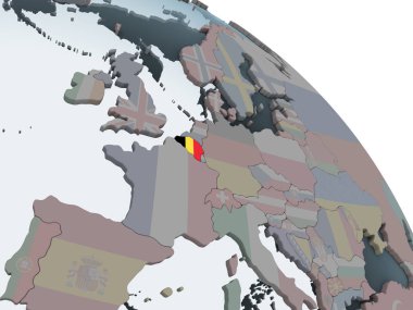 Belçika katıştırılmış bayrak ile siyasi dünya üzerinde. 3D çizim.