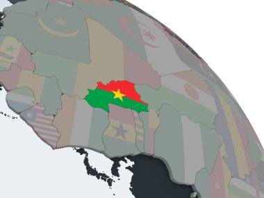 Burkina Faso katıştırılmış bayrak ile siyasi dünya üzerinde. 3D çizim.