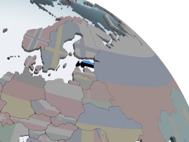 Estonya katıştırılmış bayrak ile siyasi dünya üzerinde. 3D çizim.