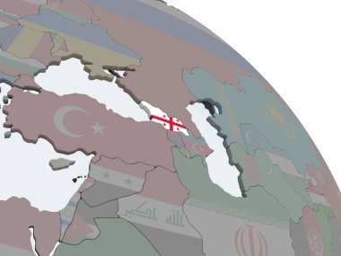 Georgia katıştırılmış bayrak ile siyasi dünya üzerinde. 3D çizim.