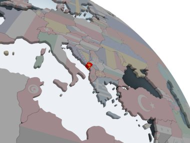 Karadağ katıştırılmış bayrak ile siyasi dünya üzerinde. 3D çizim.
