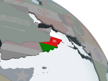 Umman katıştırılmış bayrak ile siyasi dünya üzerinde. 3D çizim.