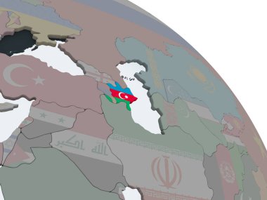 Azerbaycan katıştırılmış bayrak ile siyasi dünya üzerinde. 3D çizim.