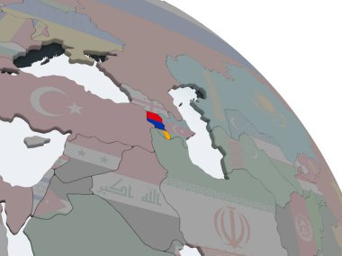 Ermenistan katıştırılmış bayrak ile siyasi dünya üzerinde. 3D çizim.