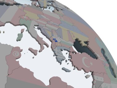 Kosova katıştırılmış bayrak ile siyasi dünya üzerinde. 3D çizim.