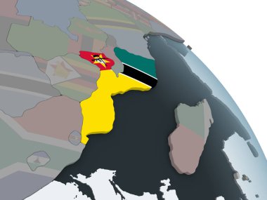 Mozambik katıştırılmış bayrak ile siyasi dünya üzerinde. 3D çizim.
