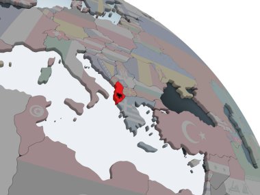 Arnavutluk katıştırılmış bayrak ile siyasi dünya üzerinde. 3D çizim.