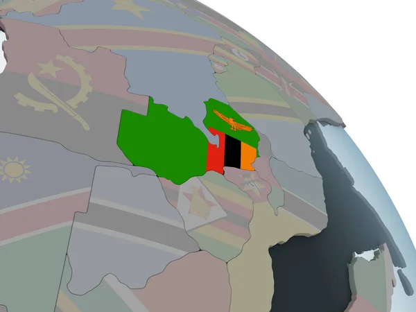 Zambia Politieke Wereldbol Met Ingesloten Vlag Illustratie — Stockfoto