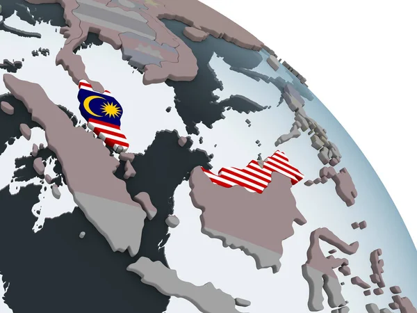 Malesia Sul Globo Politico Con Bandiera Incorporata Illustrazione — Foto Stock