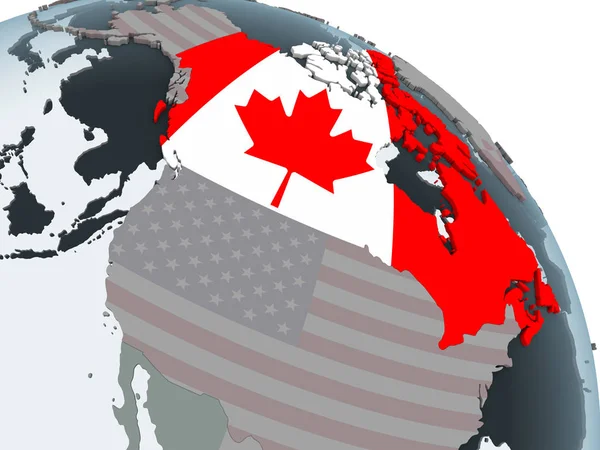 Canadá Globo Político Com Bandeira Embutida Ilustração — Fotografia de Stock