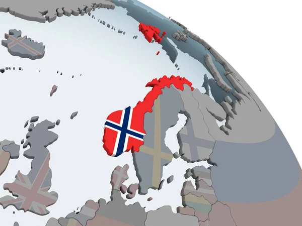 Norvegia Sul Globo Politico Con Bandiera Incorporata Illustrazione — Foto Stock